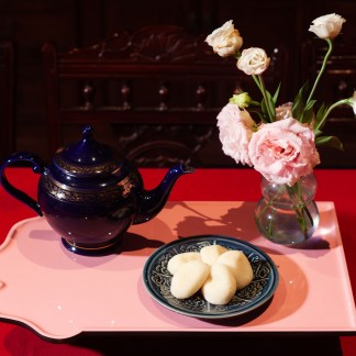 Khay sơn mài hoa đào 3 hồng phấn KT 45x30cm